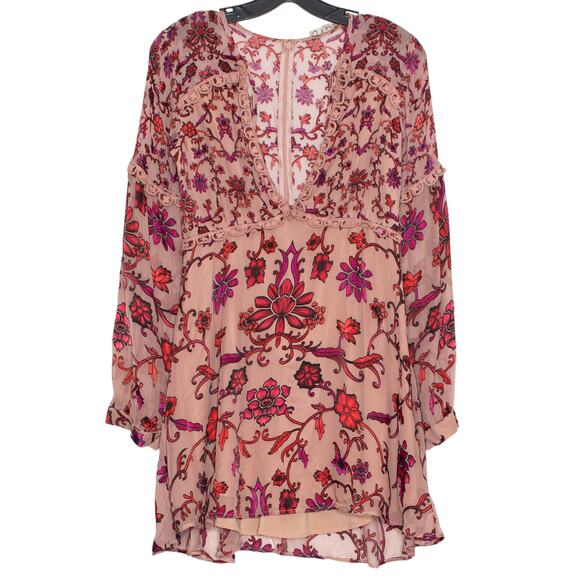 For Love & Lemons Dress Saffron Mini Floral Crochet Lace Velvet Sheer Boho XS - Picture 1 of 11
